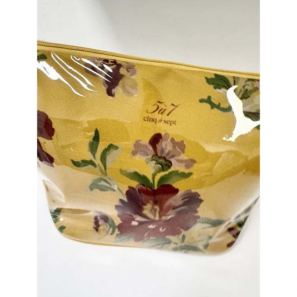 Cinq à Sept Mustard Floral Oversized XL Cosmetic Makeup Bag